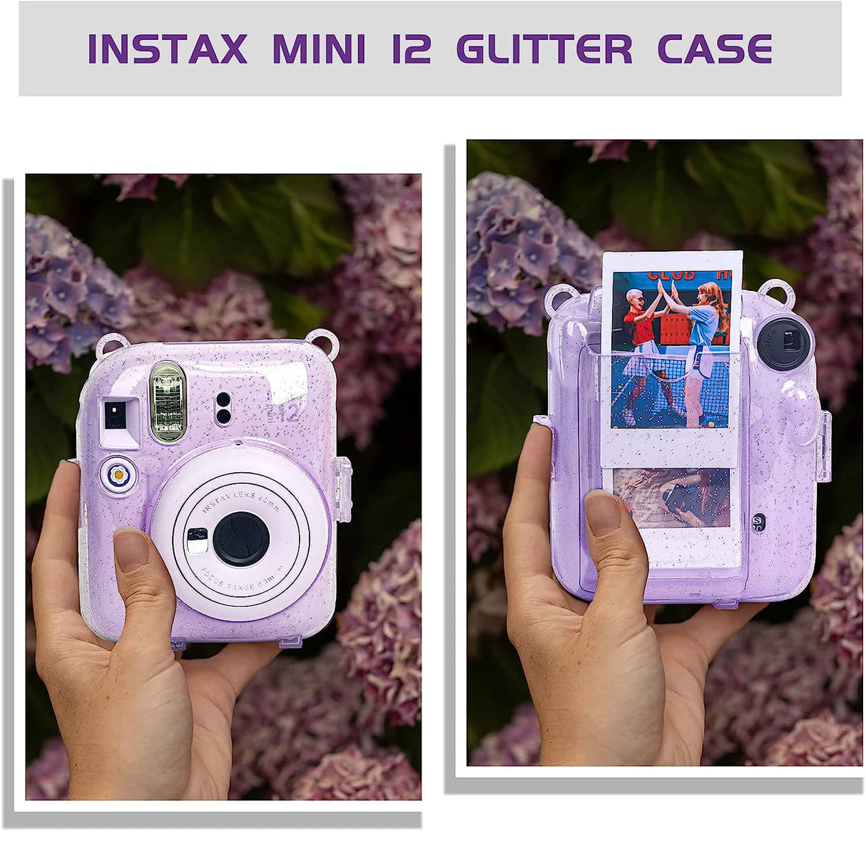 Zikkon Instax Mini 12 Protective Glitter Case Photo Storage Pocket (Lilac Purple)