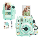 Zikkon Instax Mini 12 Protective Glitter Case Photo Storage Pocket with Shoulder Straps + Stickers set Mint Green