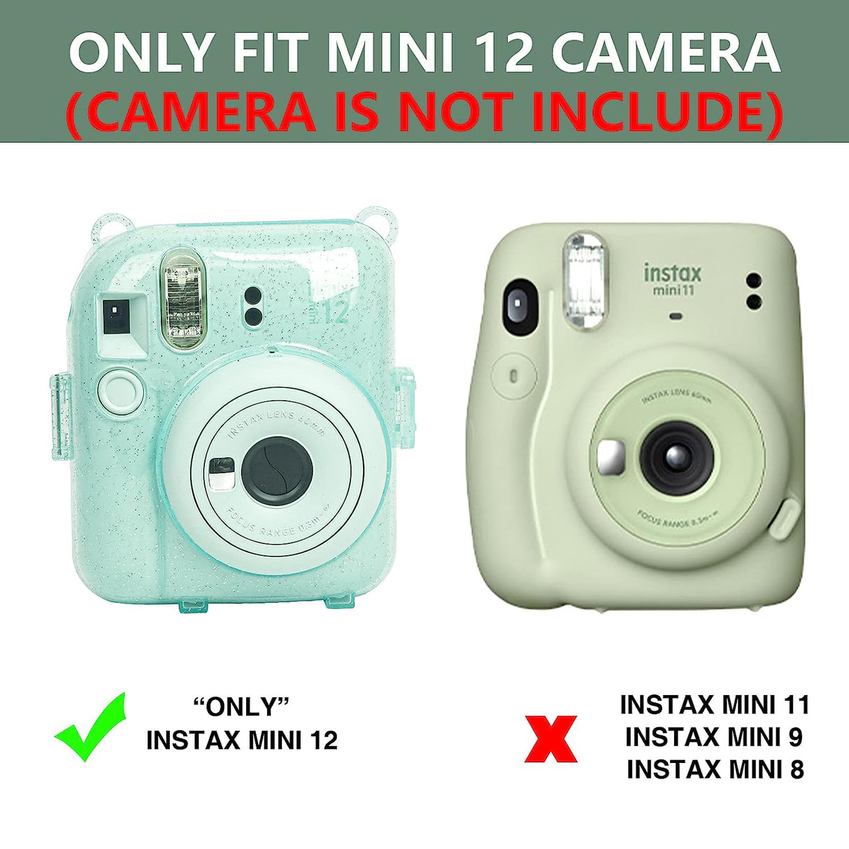 Zikkon Instax Mini 12 Protective Glitter Case Photo Storage Pocket (Mint Green)