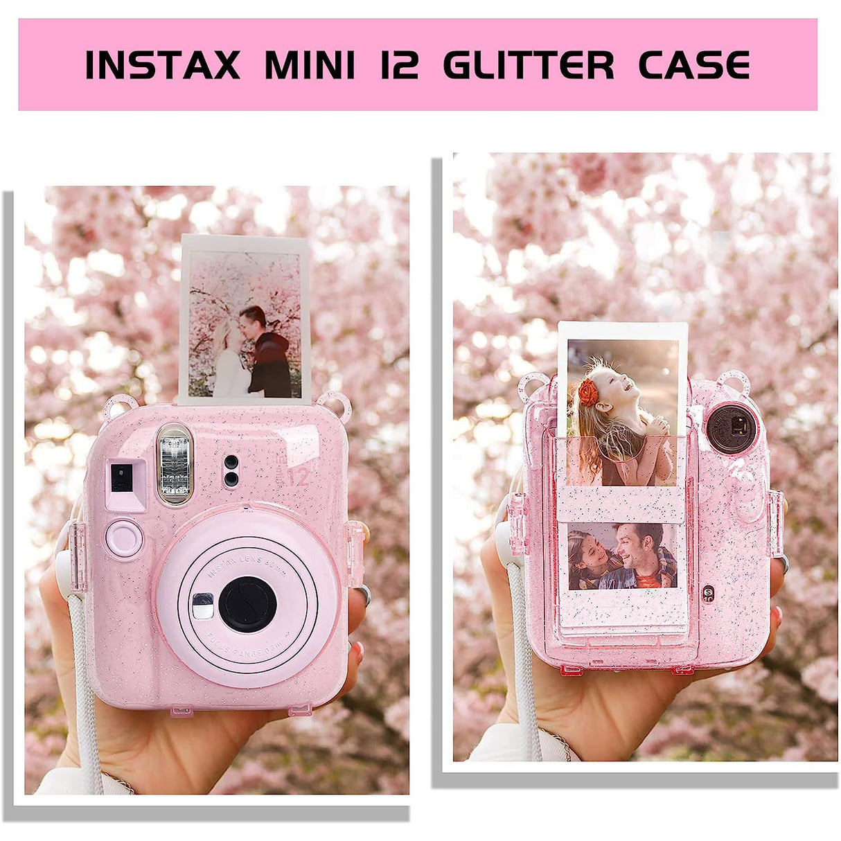 Zikkon Instax Mini 12 Protective Glitter Case Photo Storage Pocket (Blossom Pink)