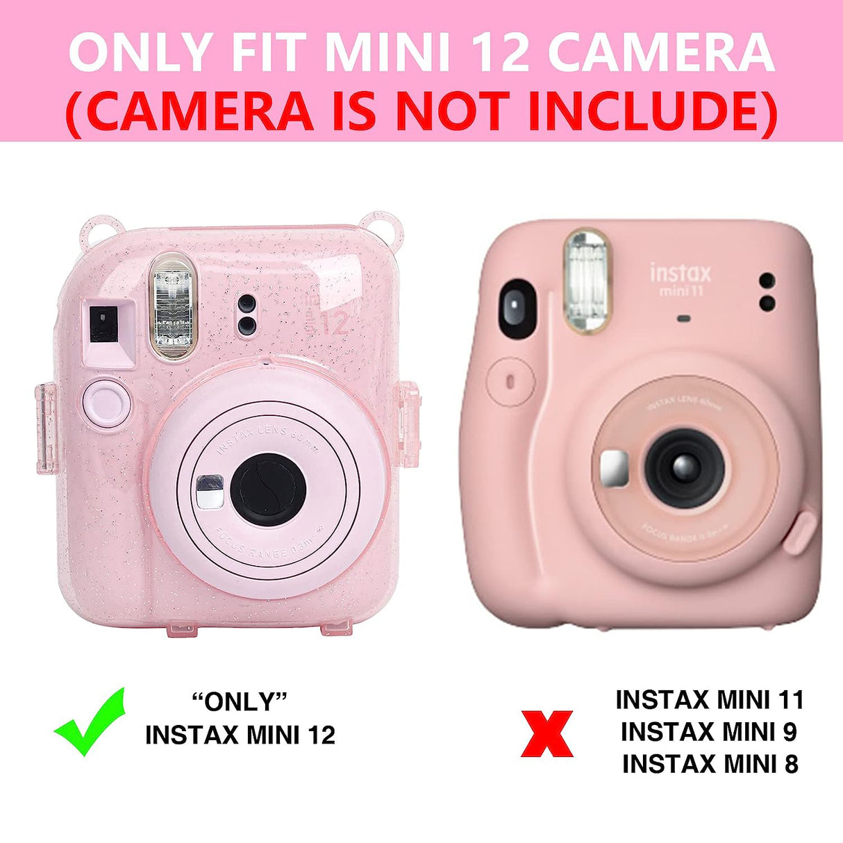 Zikkon Instax Mini 12 Protective Glitter Case Photo Storage Pocket (Blossom Pink)