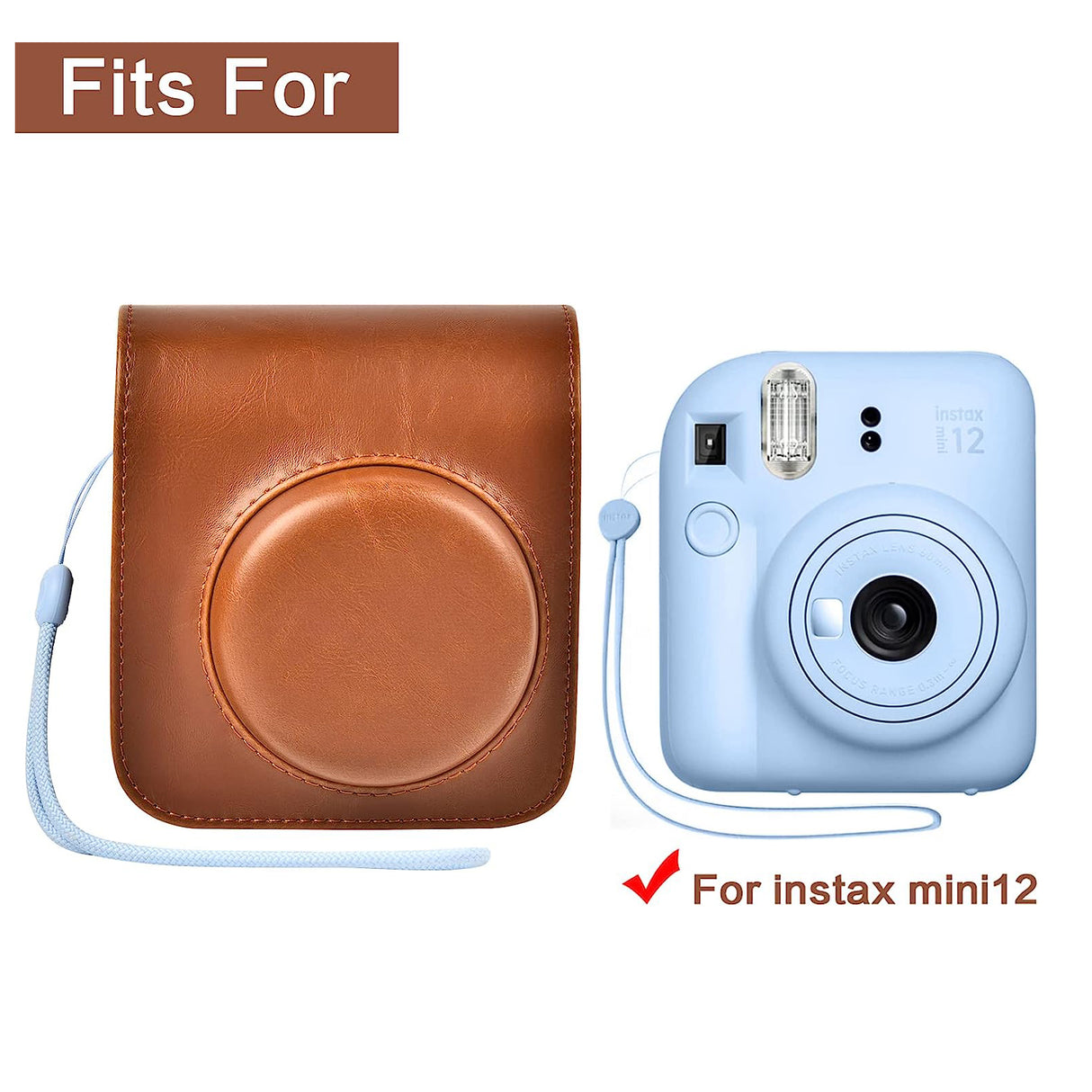 Zikkon Instax Mini 12 Protective Camera Case PU Leather Carrying Bag Brown