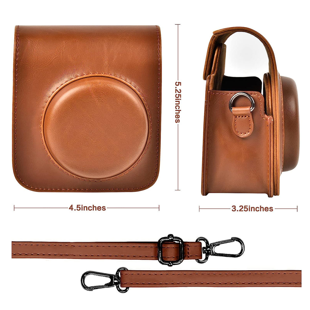 Zikkon Instax Mini 12 Protective Camera Case PU Leather Carrying Bag Brown