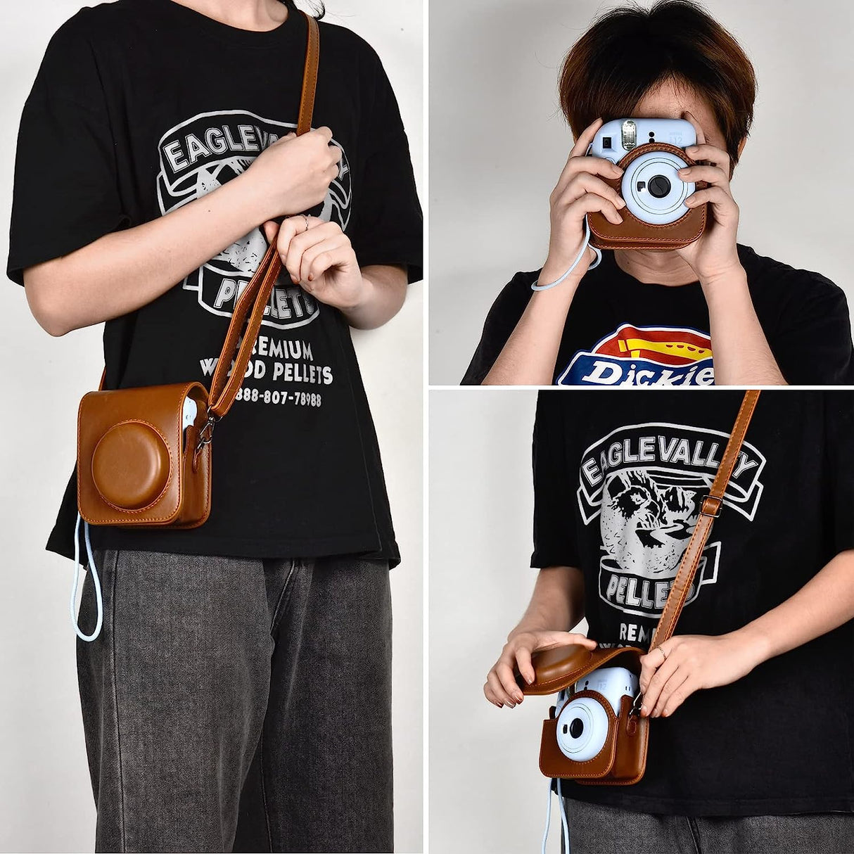 Zikkon Instax Mini 12 Protective Camera Case PU Leather Carrying Bag Brown