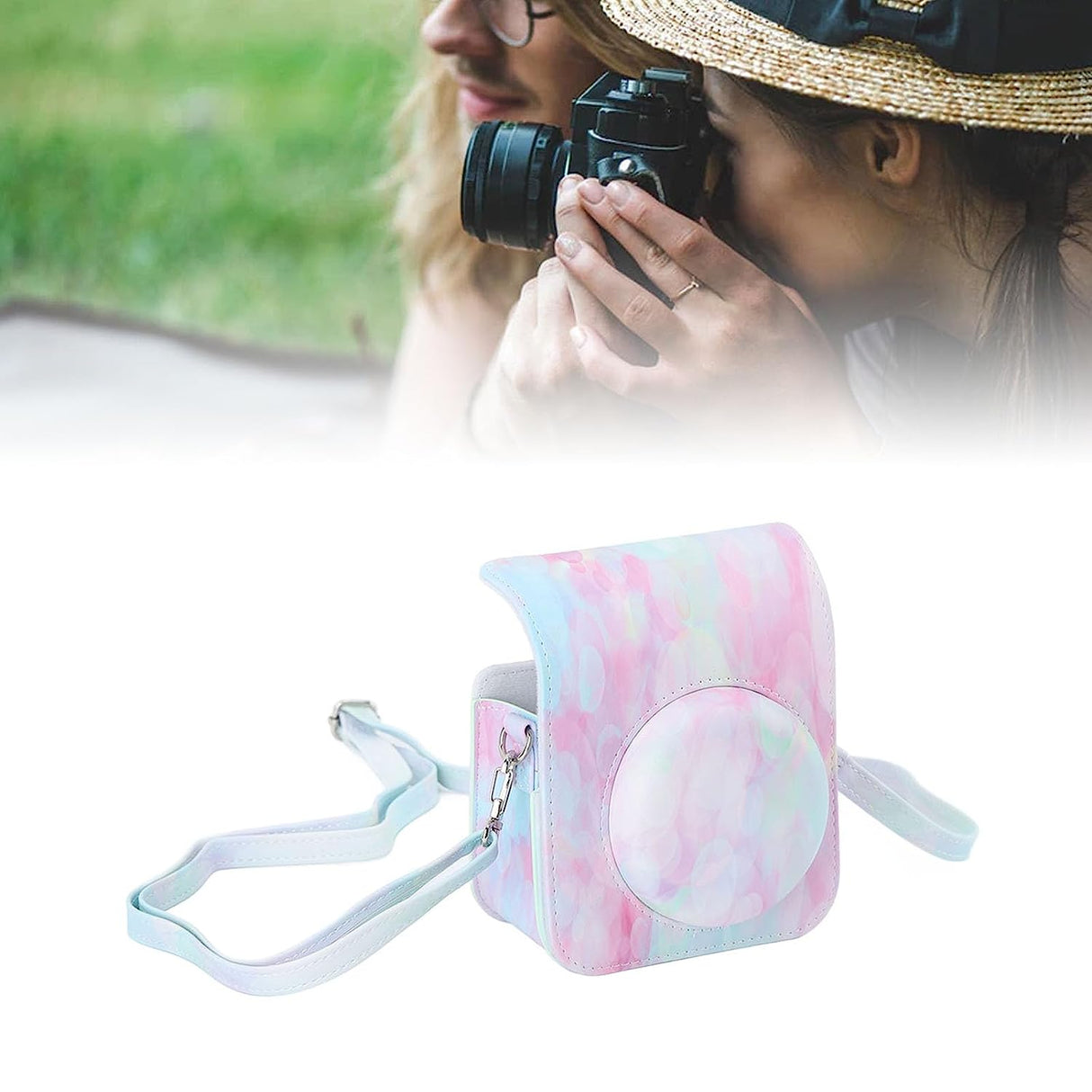 Zikkon Instax Mini 12 Protective Camera Case PU Leather Carrying Bag (Dream Bubble)