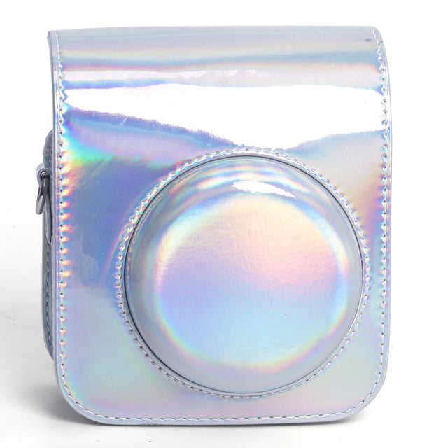 Zikkon Instax Mini 12 Protective Camera Case PU Leather Carrying Bag Holographic silver