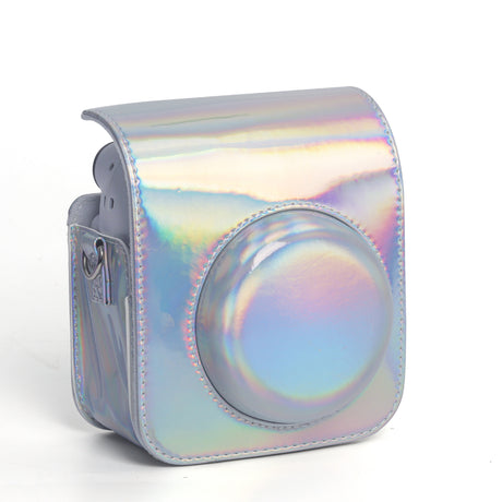 Zikkon Instax Mini 12 Protective Camera Case PU Leather Carrying Bag Holographic silver