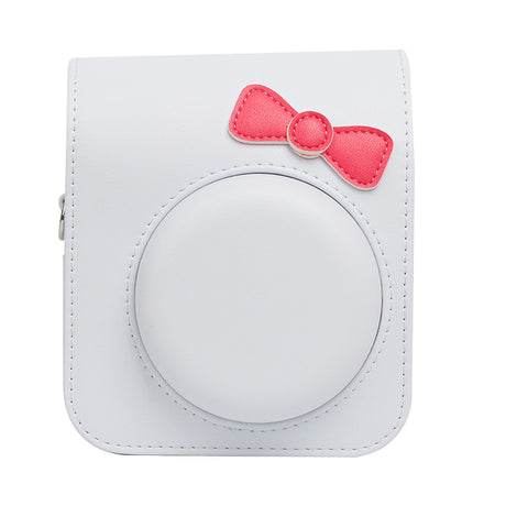 Zikkon Instax Mini 12 Protective Camera Case PU Leather Carrying Bag White bowknot