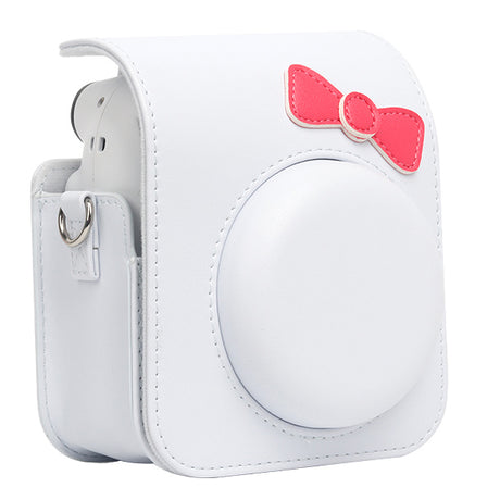 Zikkon Instax Mini 12 Protective Camera Case PU Leather Carrying Bag White bowknot