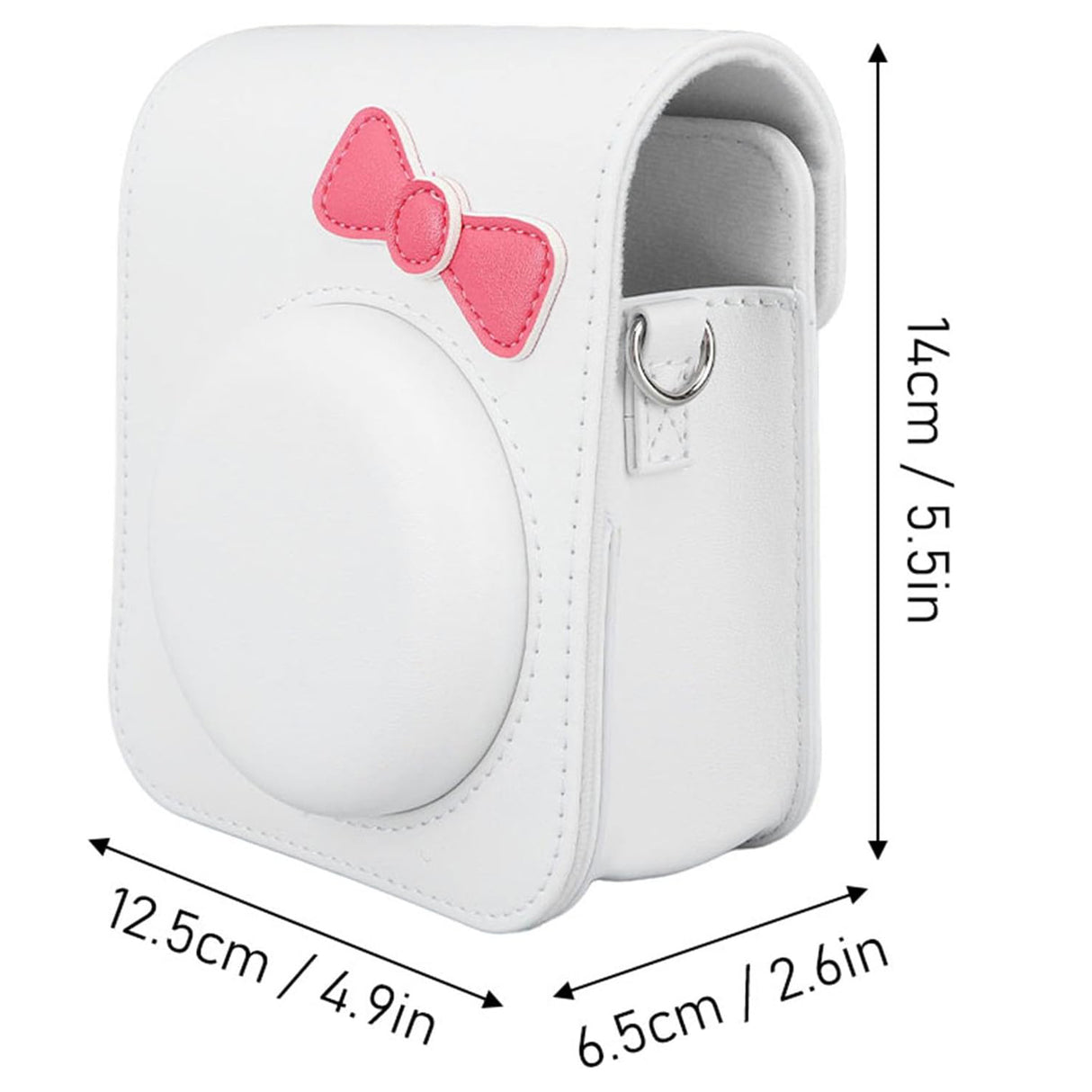 Zikkon Instax Mini 12 Protective Camera Case PU Leather Carrying Bag White bowknot