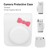 Zikkon Instax Mini 12 Protective Camera Case PU Leather Carrying Bag White bowknot