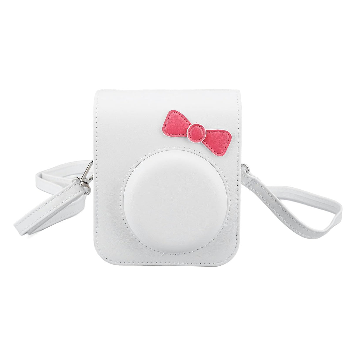 Zikkon Instax Mini 12 Protective Camera Case PU Leather Carrying Bag White bowknot