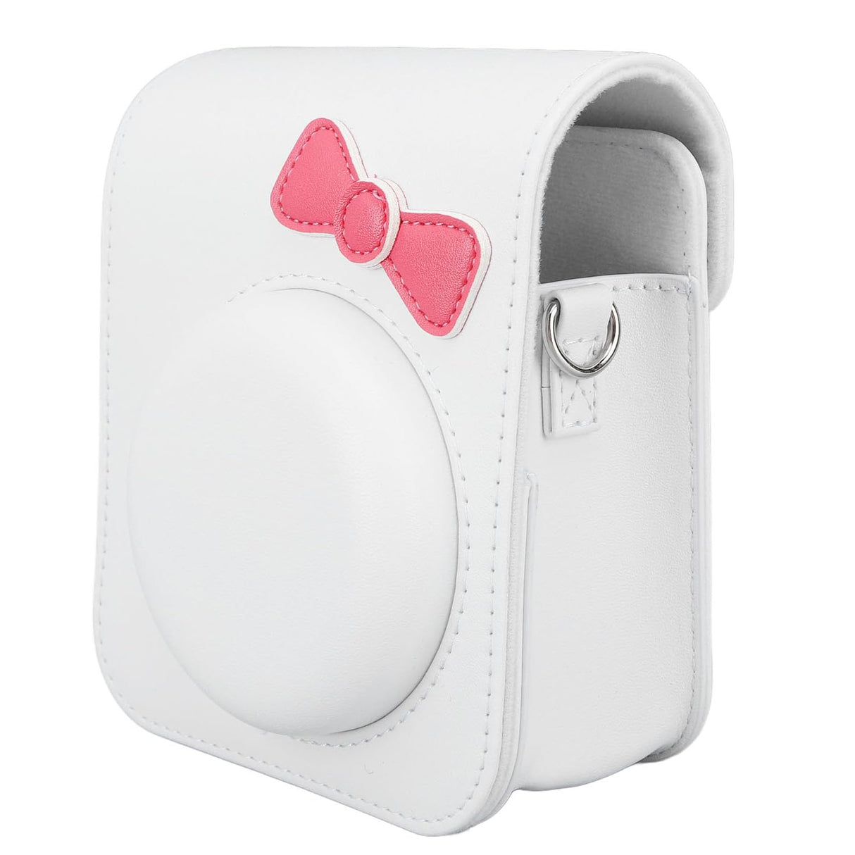 Zikkon Instax Mini 12 Protective Camera Case PU Leather Carrying Bag White bowknot