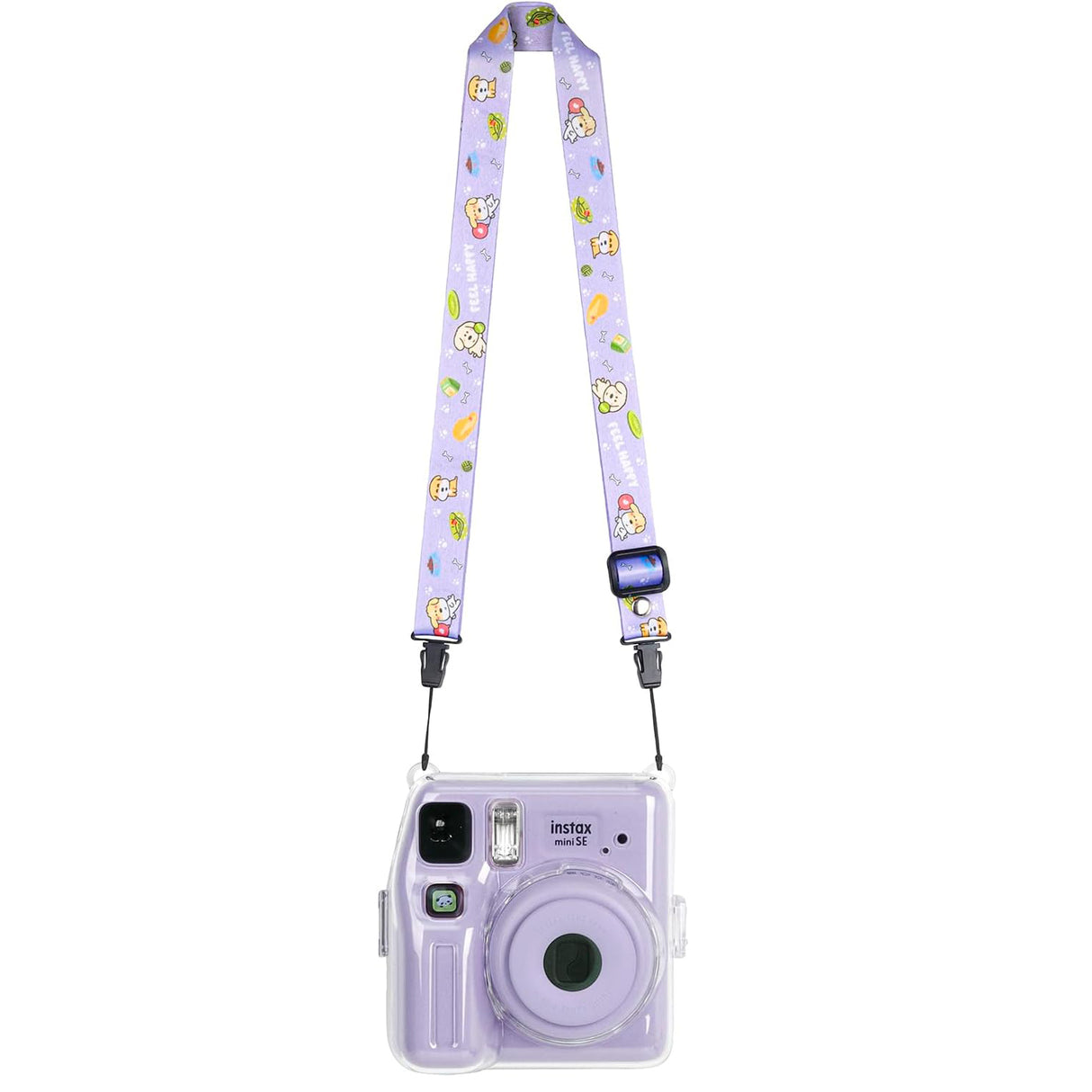 Zikkon Instax Mini SE Crystal Case Photo Storage Pocket with Shoulder Straps + Stickers set (Purple)
