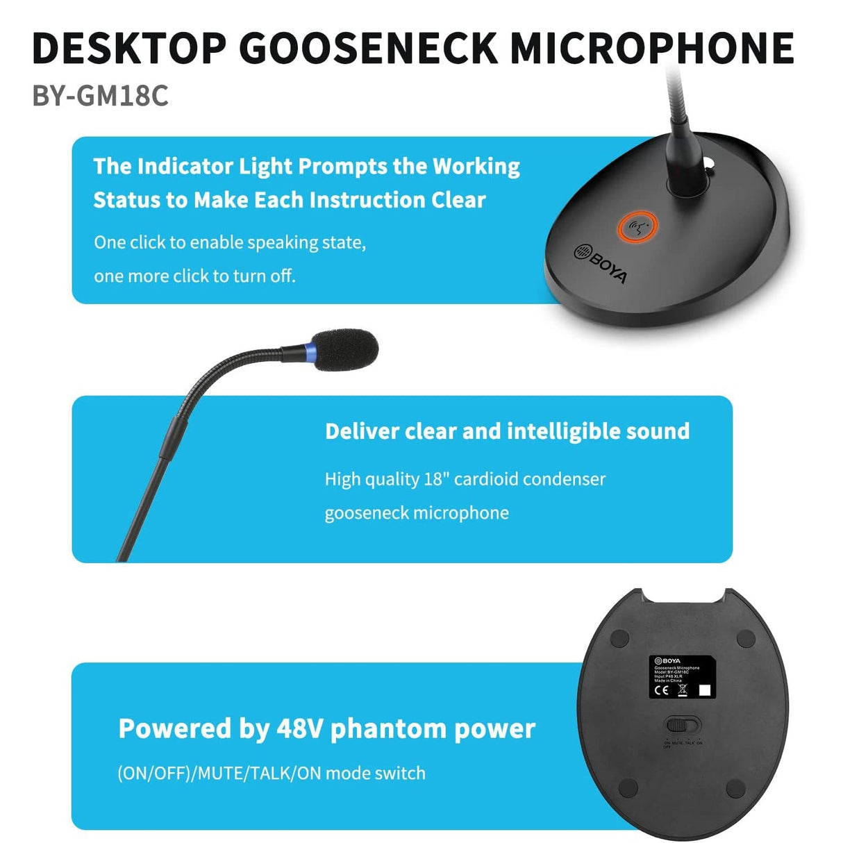 BOYA BY-GM18C Desktop XLR Cardioid Gooseneck Microphone