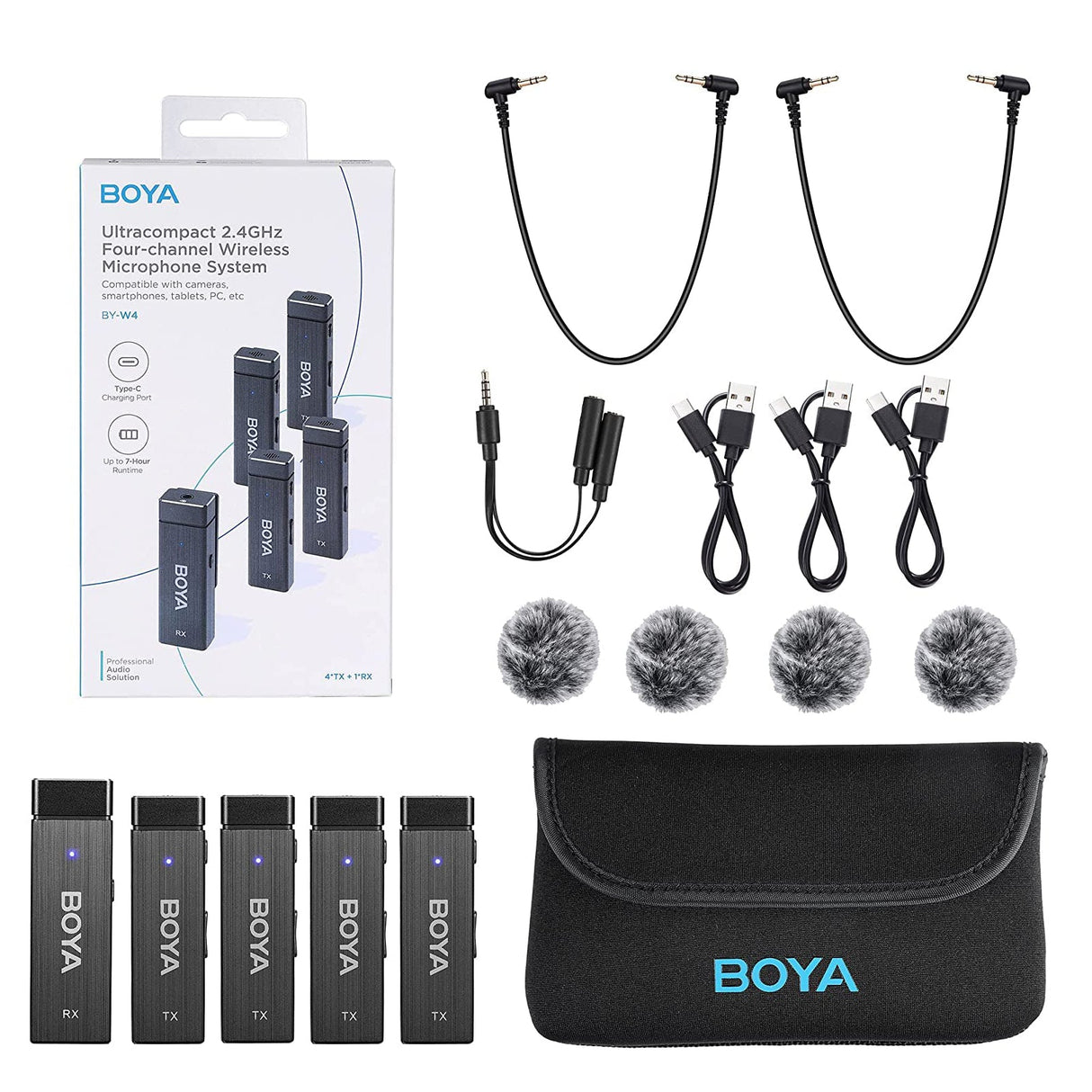 BOYA BY-W4  2.4G 4 Channel Wireless Lavalier Microphone For PC Smarphone Cameras
