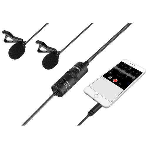 BOYA By-M1DM  with Mini Tripod and Mount 3 Dual omni-directional Lavalier Microphone