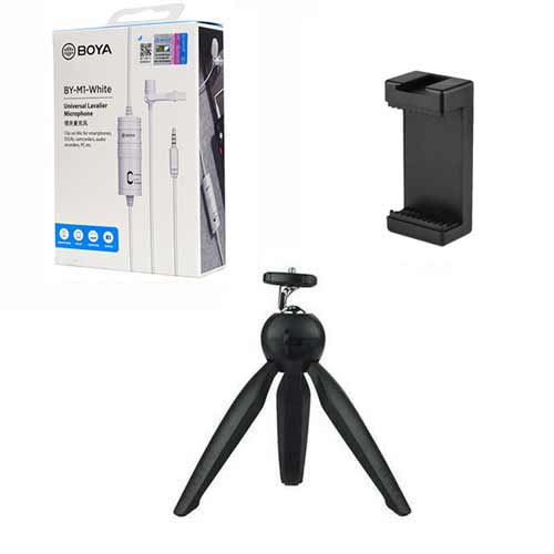Boya BY-M1 White with Mini Tripod and Mount 3 Omni Directional Lavalier Microphone