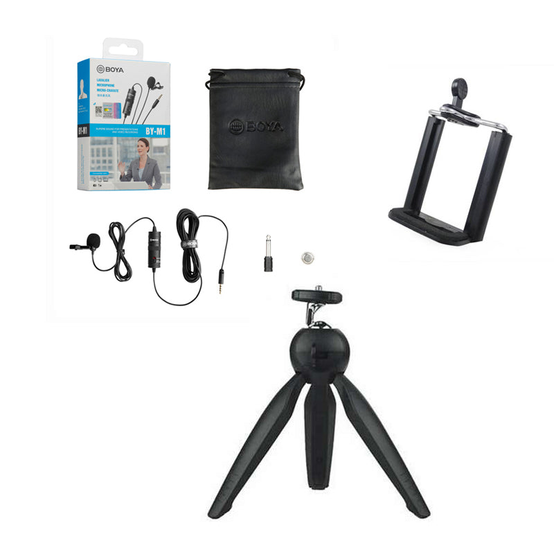 Boya BY-M1 with Mini Tripod and Mount 1 Omni Directional Lavalier Microphone