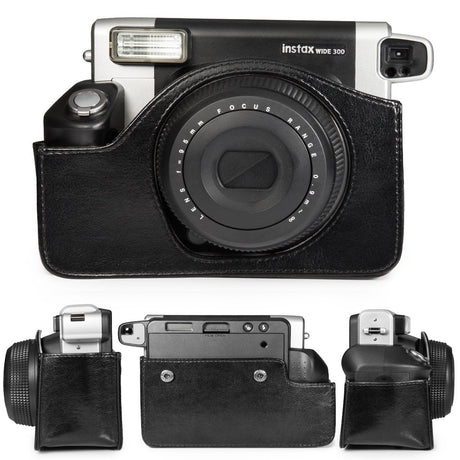 CAIUL Vintage Camera Case Bag For Fujifilm INSTAX Wide 300 Instant Camera,PU Leather, Black