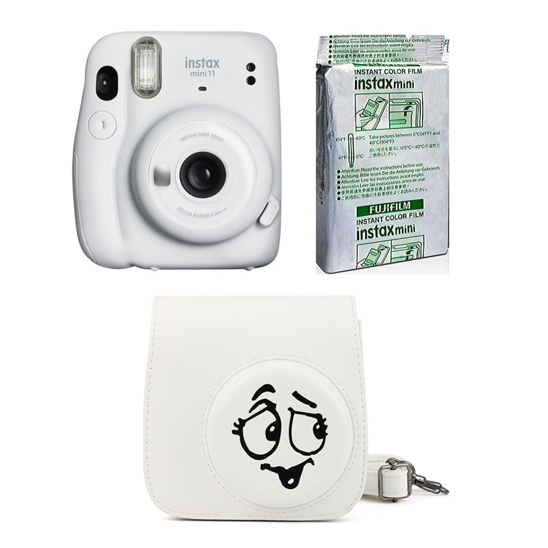 FUJIFILM INSTAX Mini 11 Instant Film Camera with 10X1 Pack of Instant Film With Wacky expressions Pouch (Ice White)