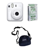 FUJIFILM INSTAX Mini 12 Instant Film Camera with 10X1 Pack of Instant Film With Blue Pouch Kit (Clay White, 10 Exposures)