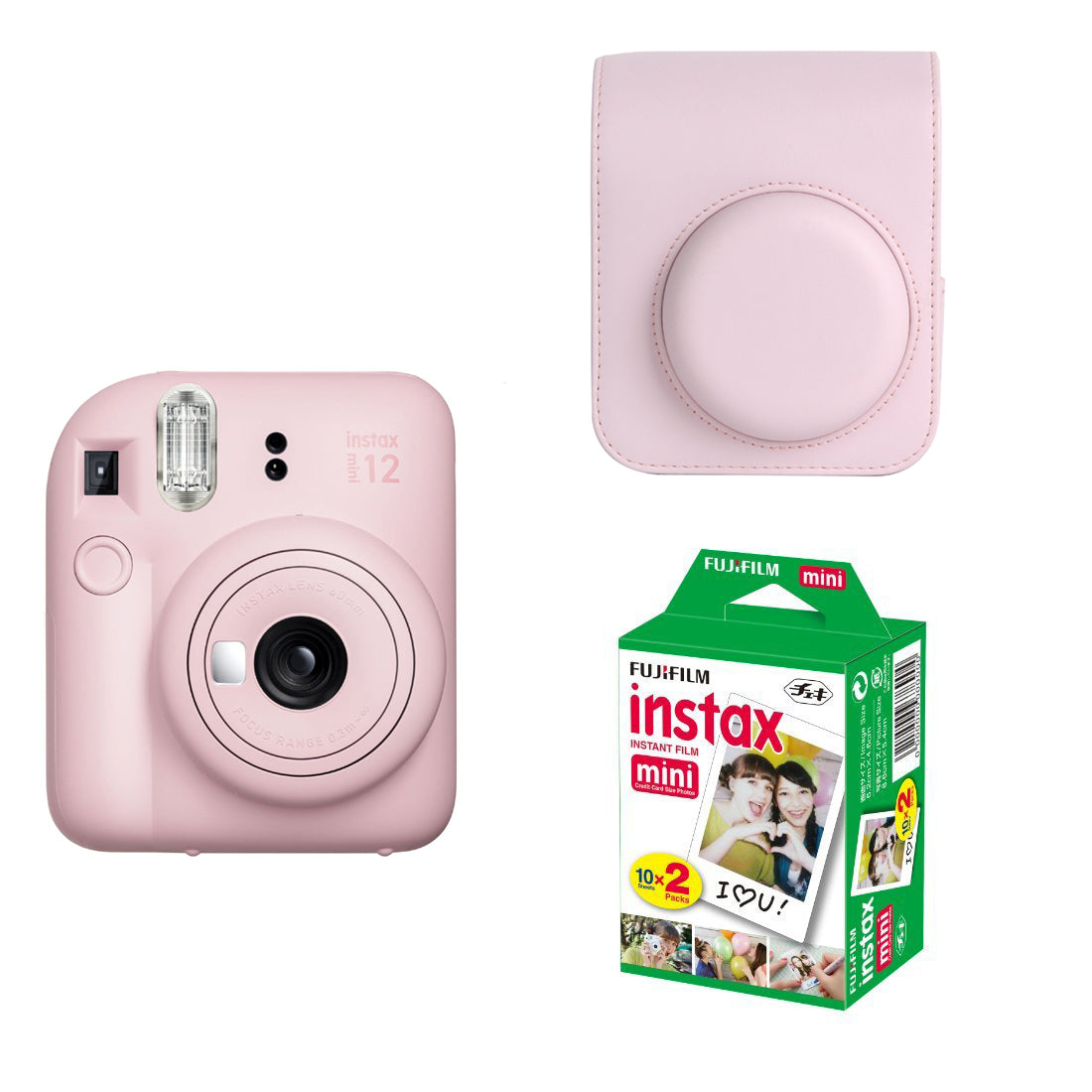 FUJIFILM INSTAX Mini 12 Instant Film Camera with PU Leather Carrying Bag and 20 Shots Instant film Blossom Pink