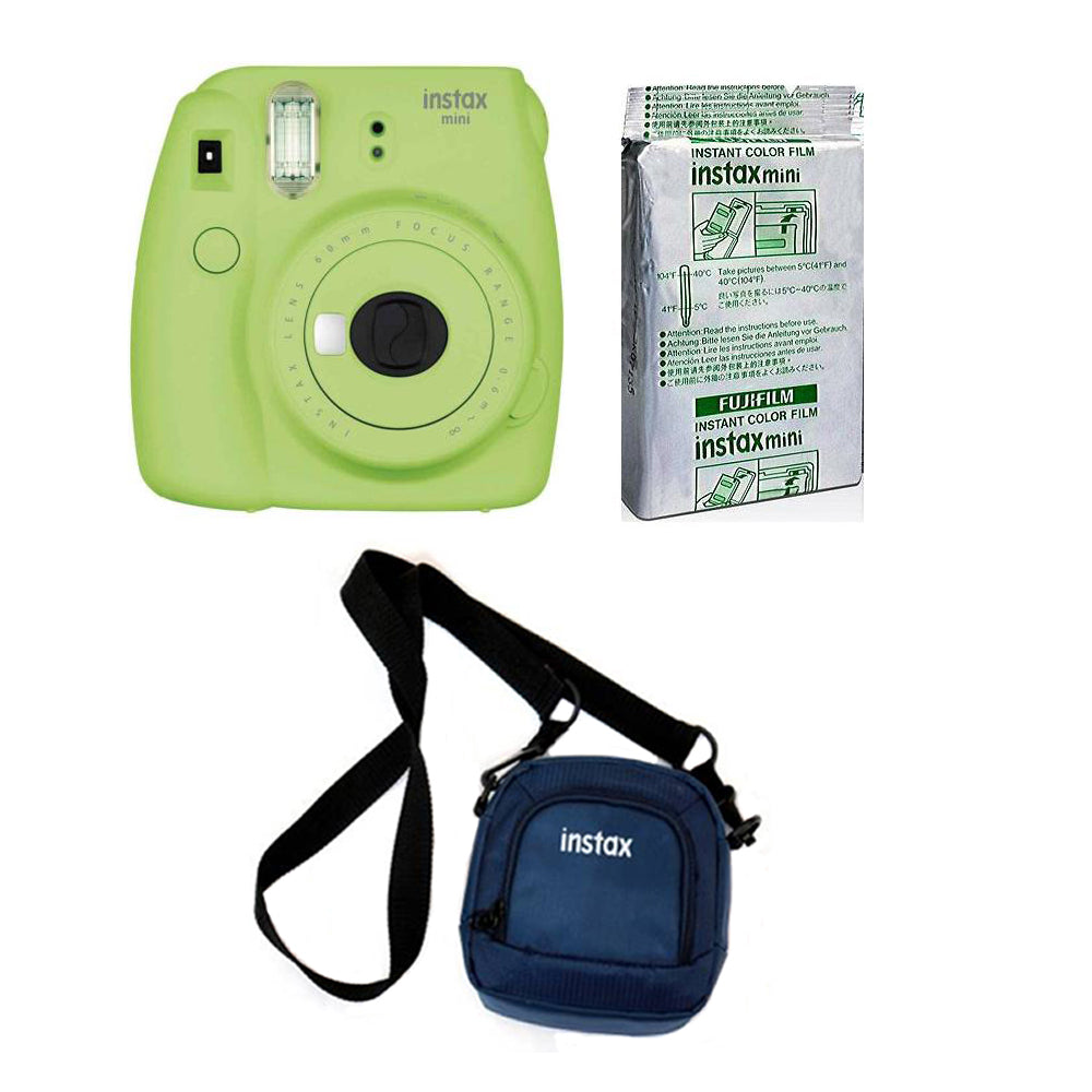 FUJIFILM INSTAX Mini 9 Instant Film Camera kit with 10X1 Pack of Instant Film and Pouch (Lime Green)
