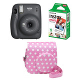 FUJIFILM INSTAX Mini 11 Instant Film Camera with 10X1 Pack of Instant Film With Dot Pink Pouch (Charcoal Gray)