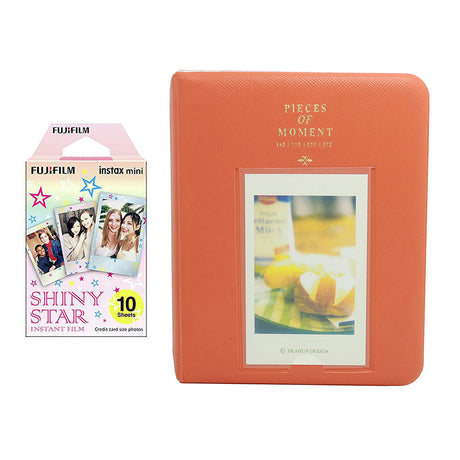 Fujifilm Instax Mini 10X1 shiny star Instant Film with Instax Time Photo Album 64 Sheets Orange