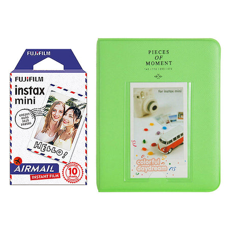 Fujifilm Instax Mini 10X1 airmail Instant Film with Instax Time Photo Album 64 Sheets Lime green