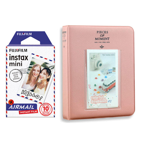 Fujifilm Instax Mini 10X1 airmail Instant Film with Instax Time Photo Album 64 Sheets Blush pink