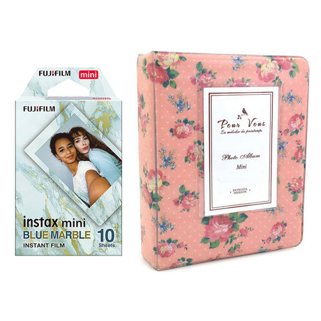 Fujifilm Instax Mini 10X1 blue marble Instant Film with Instax Time Photo Album 64 Sheets (Beautiful flower)