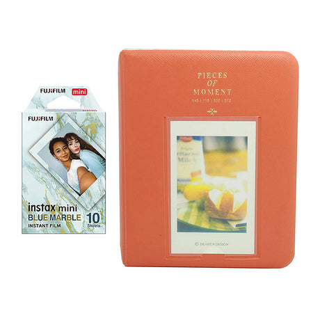 Fujifilm Instax Mini 10X1 blue marble Instant Film with Instax Time Photo Album 64 Sheets Orange