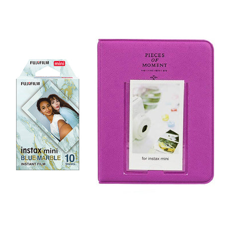 Fujifilm Instax Mini 10X1 blue marble Instant Film with Instax Time Photo Album 64 Sheets (grape purple)