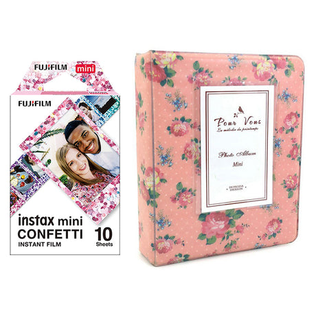 Fujifilm Instax Mini 10X1 confetti Instant Film with Instax Time Photo Album 64 Sheets (Beautiful flower)