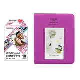 Fujifilm Instax Mini 10X1 confetti Instant Film with Instax Time Photo Album 64 Sheets (grape purple)