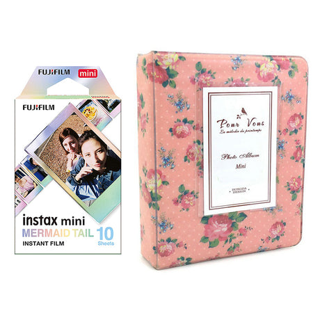 Fujifilm Instax Mini 10X1 mermaid tail Instant Film with Instax Time Photo Album 64 Sheets (Beautiful flower)