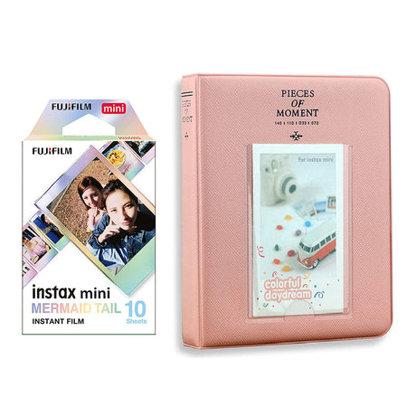 Fujifilm Instax Mini 10X1 mermaid tail Instant Film with Instax Time Photo Album 64 Sheets Blush pink