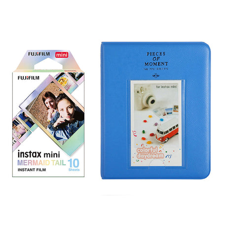 Fujifilm Instax Mini 10X1 mermaid tail Instant Film with Instax Time Photo Album 64 Sheets Cobalt blue