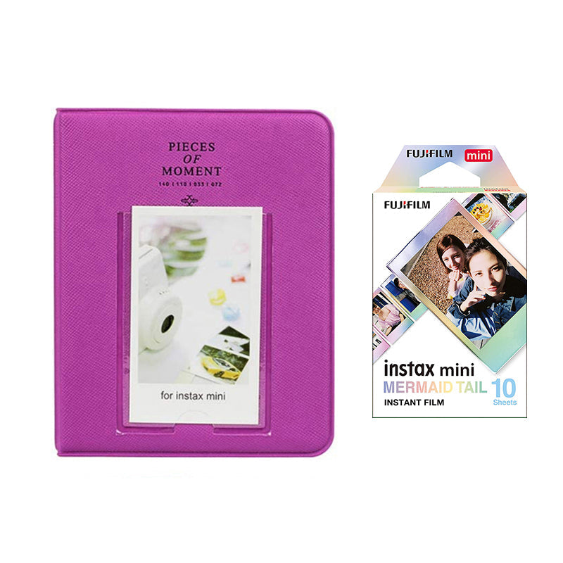 Fujifilm Instax Mini 10X1 mermaid tail Instant Film with Instax Time Photo Album 64 Sheets (Grape purple)