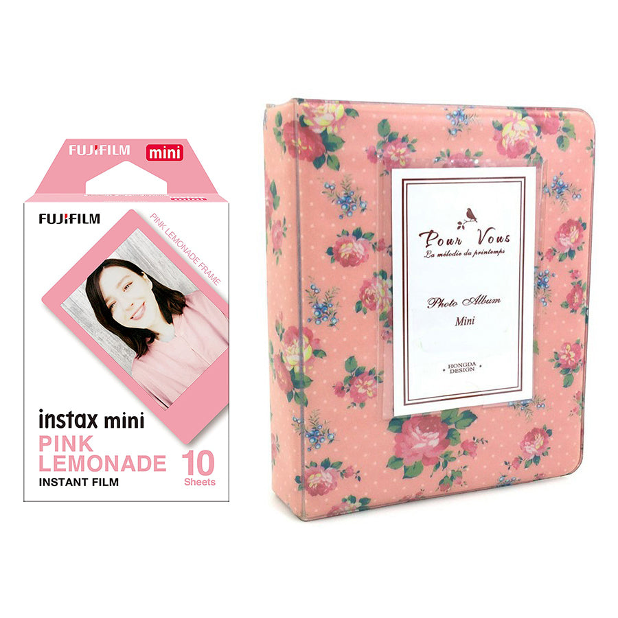 Fujifilm Instax Mini 10X1 pink lemonade Instant Film with Instax Time Photo Album 64 Sheets (Beautiful flower)