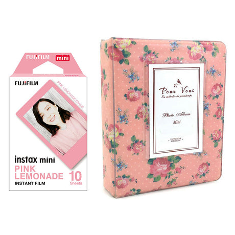 Fujifilm Instax Mini 10X1 pink lemonade Instant Film with Instax Time Photo Album 64 Sheets (Beautiful flower)