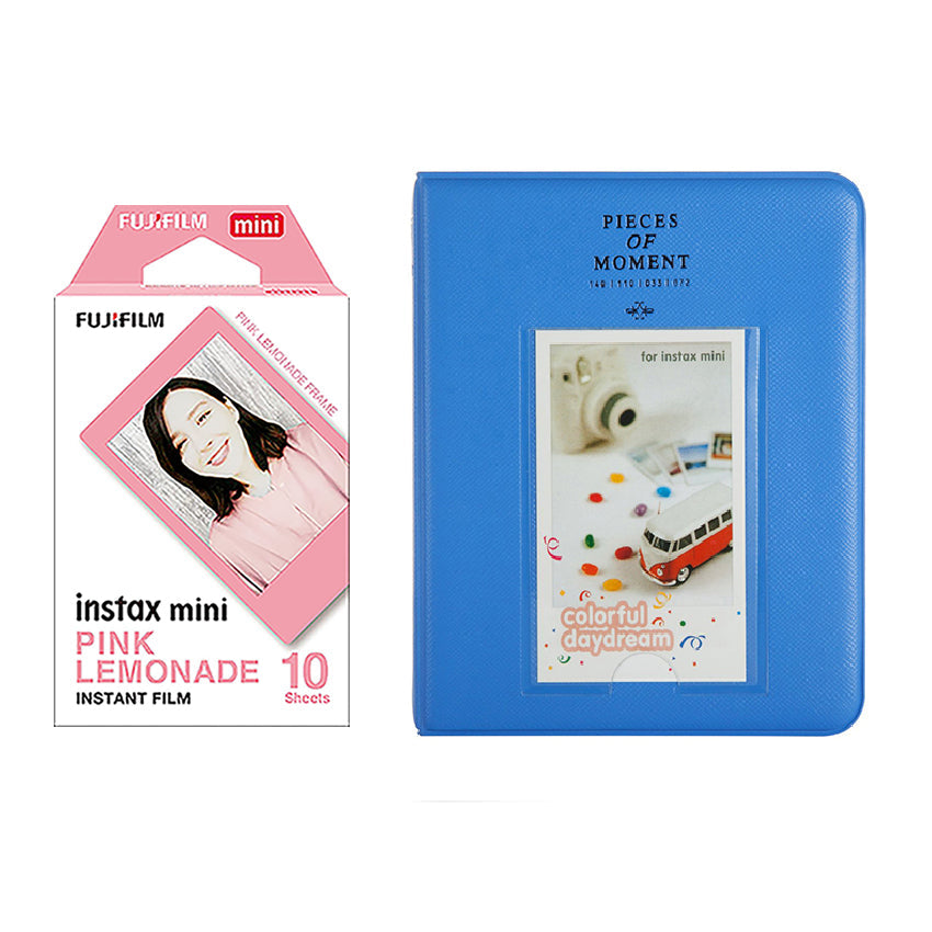 Fujifilm Instax Mini 10X1 pink lemonade Instant Film with Instax Time Photo Album 64 Sheets (cobalt blue)