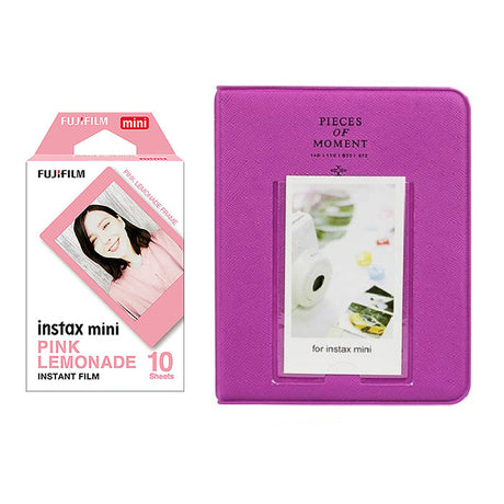 Fujifilm Instax Mini 10X1 pink lemonade Instant Film with Instax Time Photo Album 64 Sheets (grape purple)