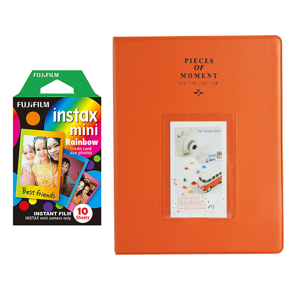Fujifilm Instax Mini 10X1 rainbow Instant Film With 128-sheet Album for mini film (orange)