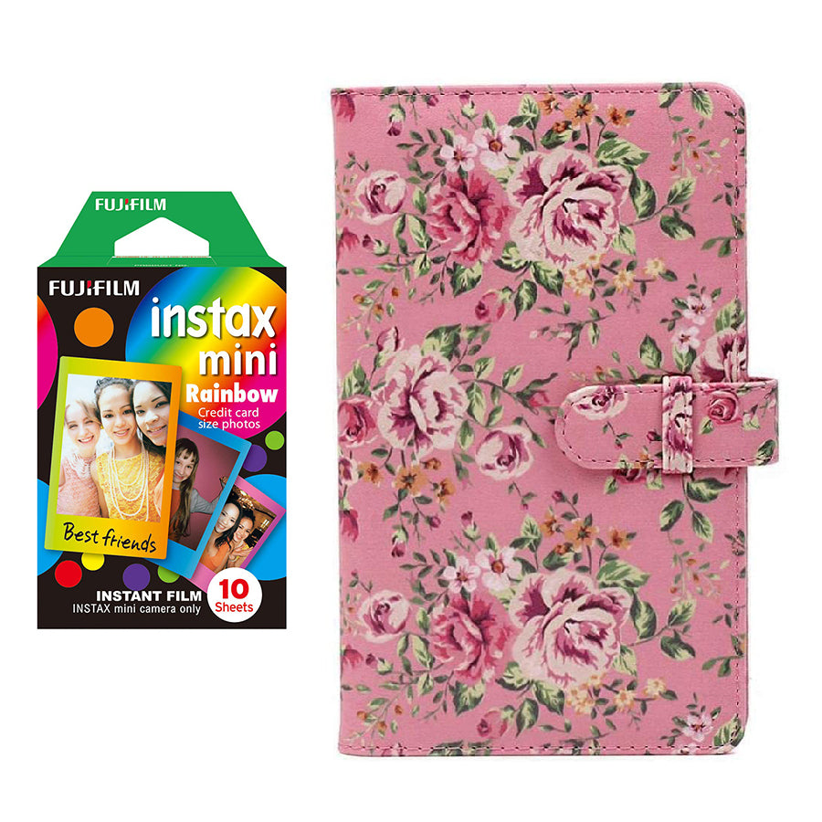 Fujifilm Instax Mini 10X1 rainbow Instant Film with 96-sheet Album for mini film  (Pink rose)