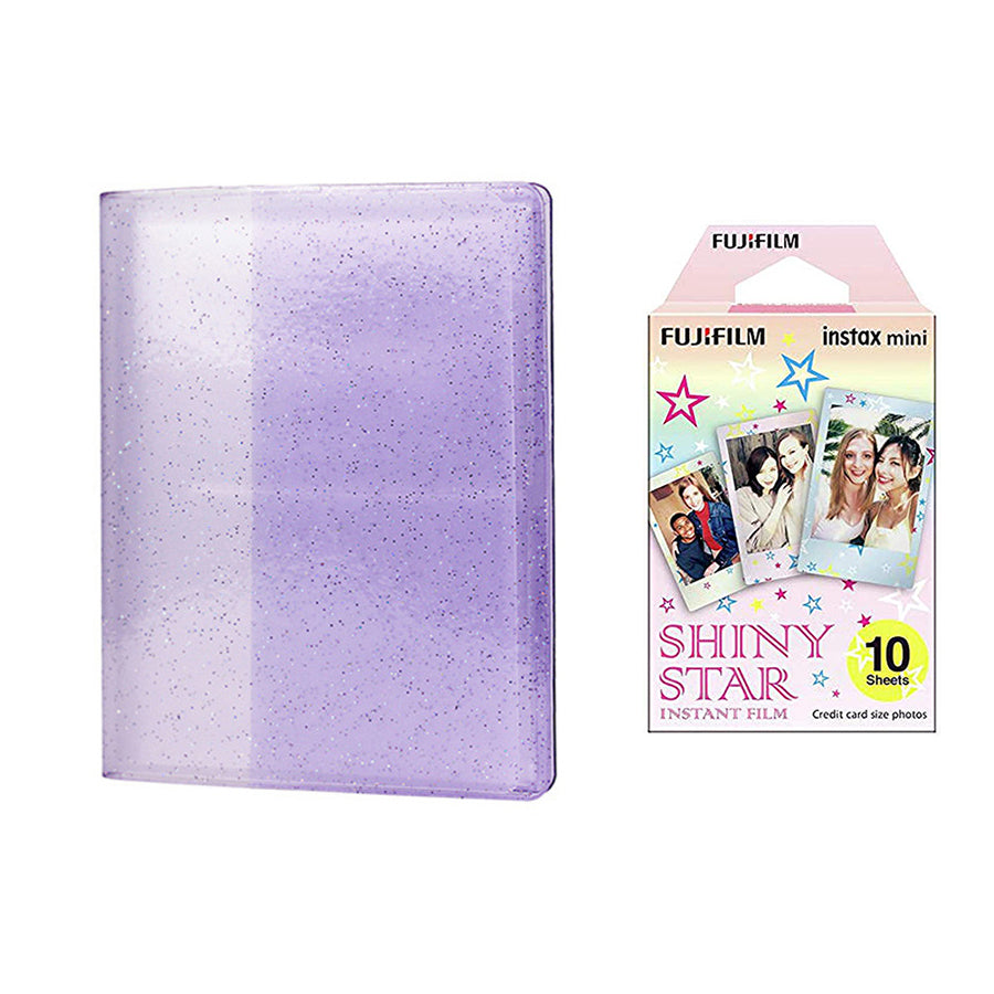 Fujifilm Instax Mini 10X1 shiny star Instant Film with 64-Sheets Album For Mini Film 3 inch (lilac purple)