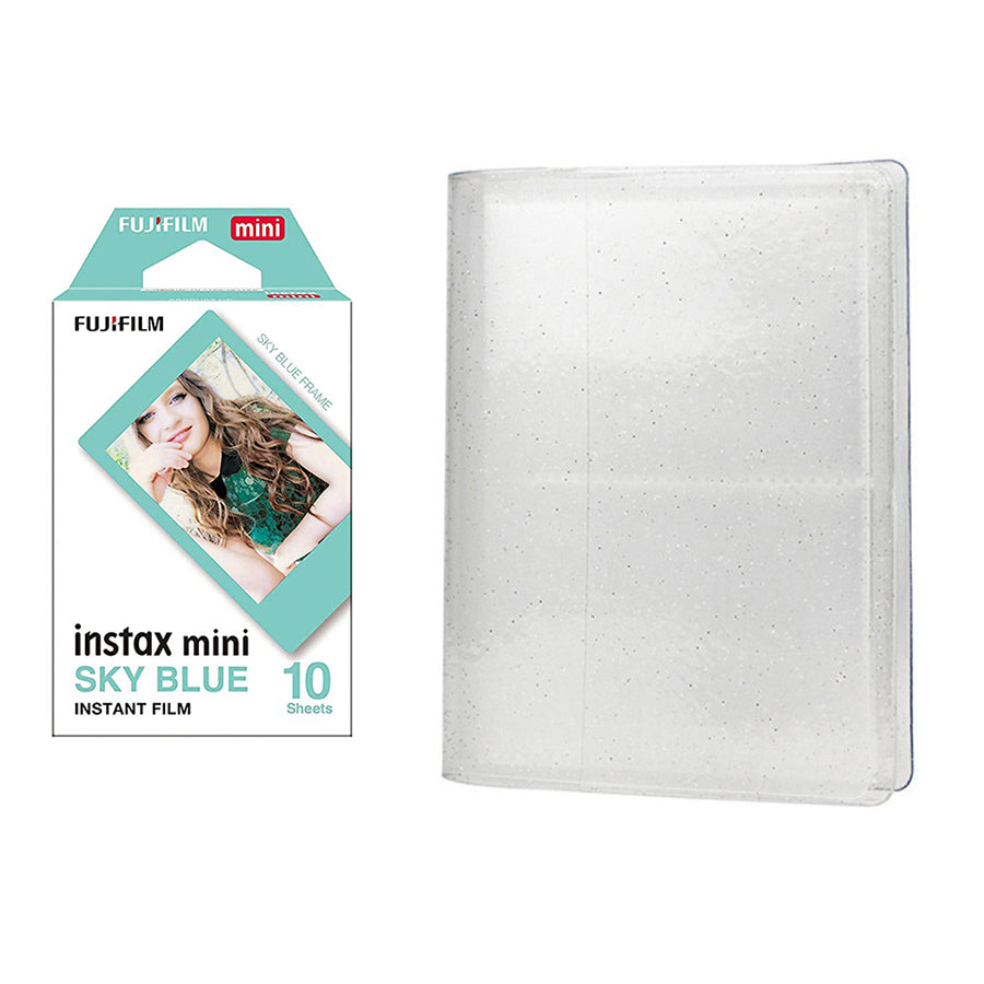 Fujifilm Instax Mini 10X1 sky blue Instant Film with 64-Sheets Album For Mini Film 3 inch (lce white)