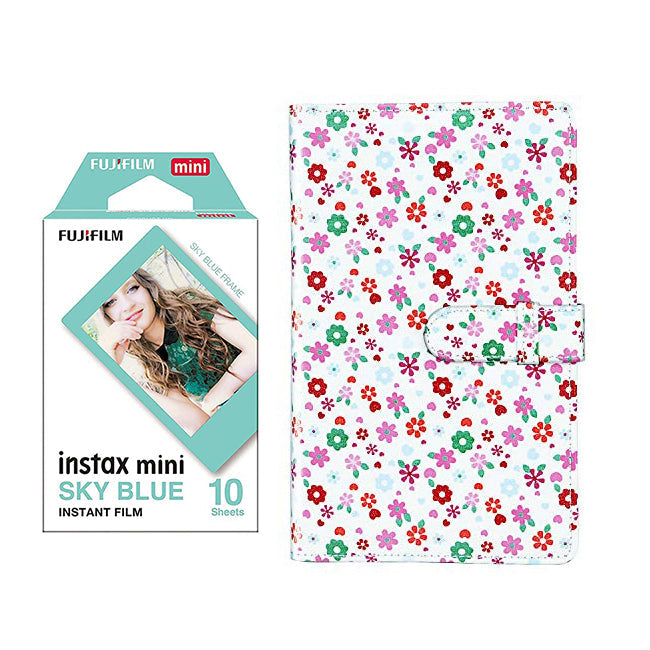 Fujifilm Instax Mini 10X1 sky blue Instant Film with 96-sheet Album for mini film (FLOWER)